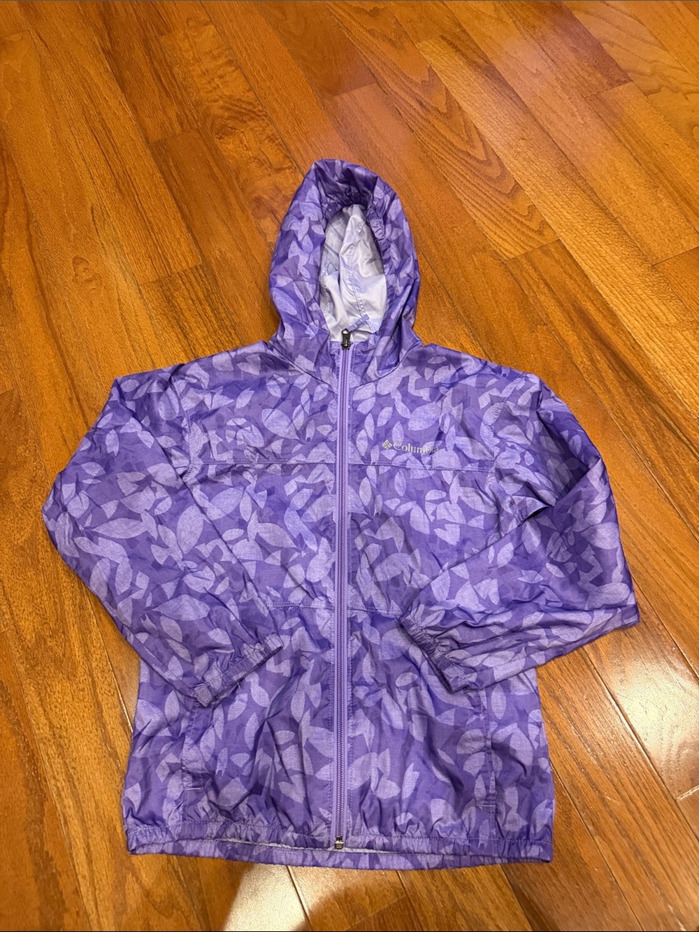 Columbia Purple Leaf-Print Hooded Rain Jacket